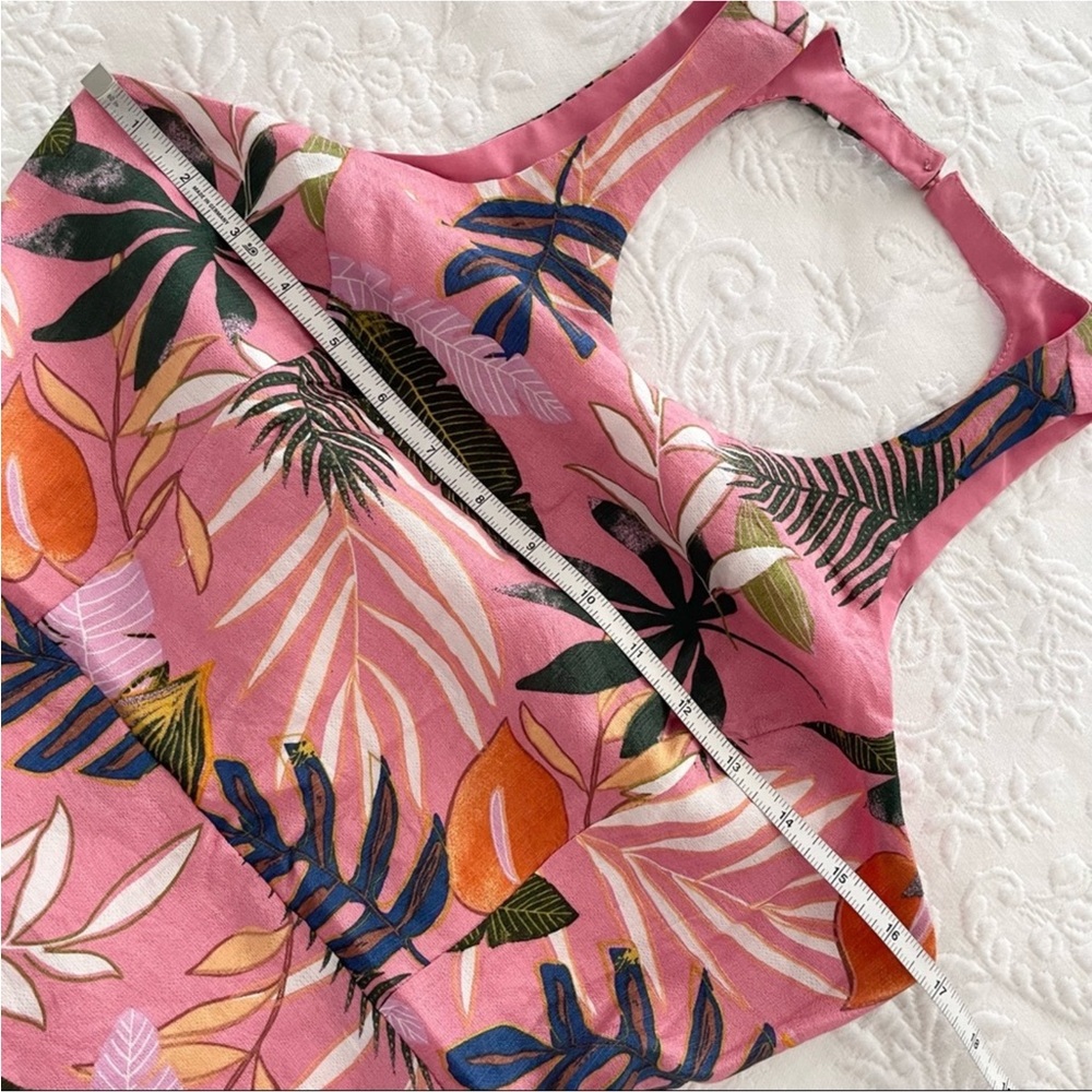 NWOT Lulus Exotic Escape Pink Tropical Print Sleeveless Tie-Back Mini Dress - Picture 9 of 12